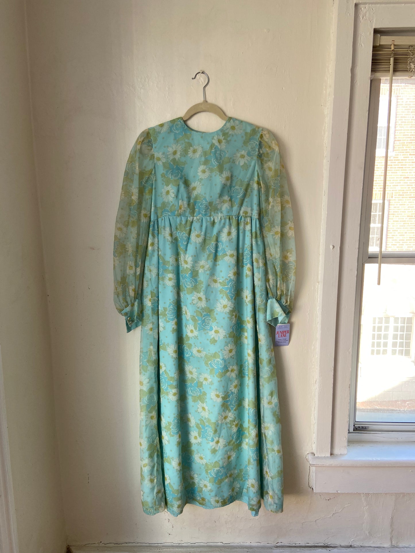 Handmade Teal Dress + Sheer Floral