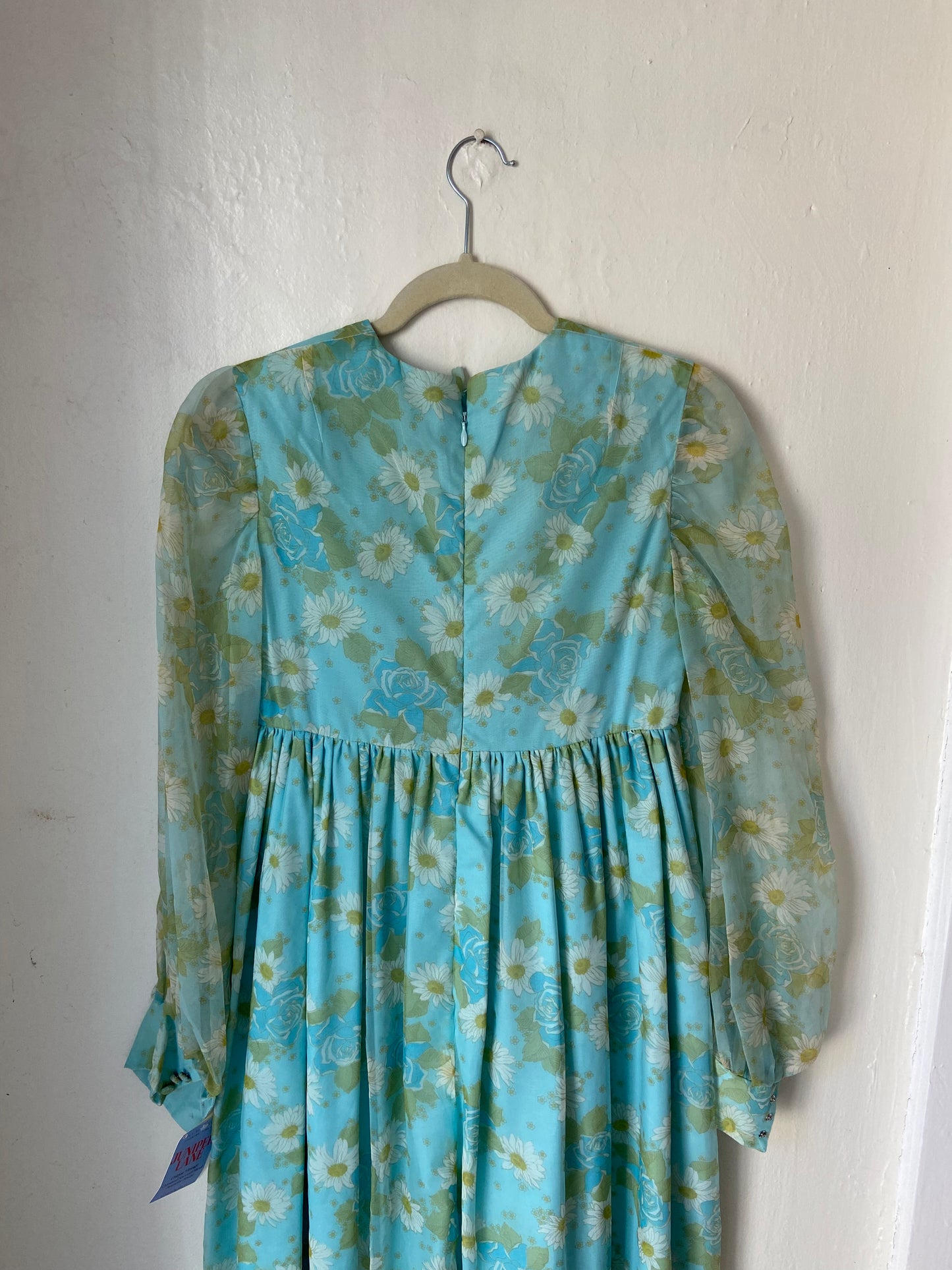 Handmade Teal Dress + Sheer Floral