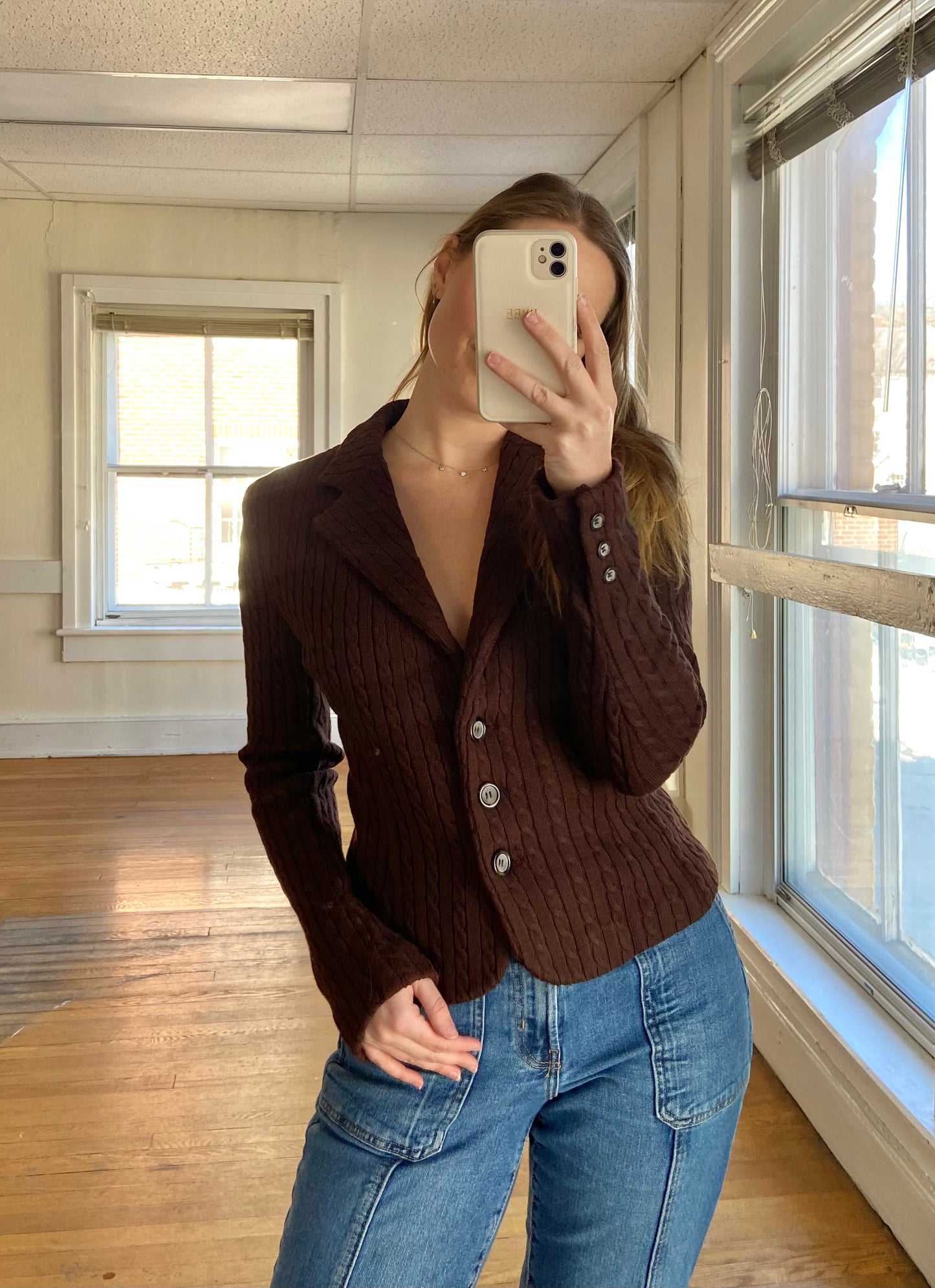 525 America Brown Fitted Cardigan (M)