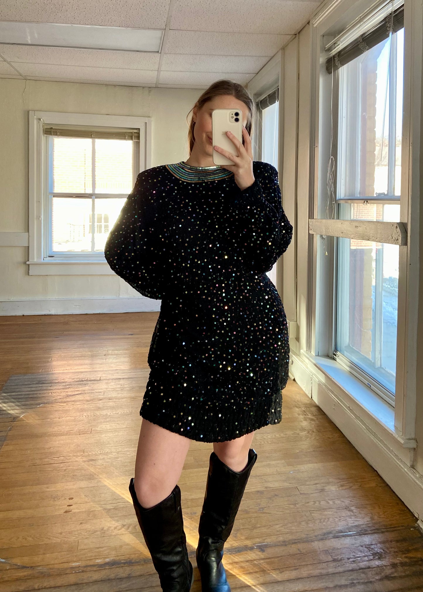 Black Silk Multi-Color Sequin Dress