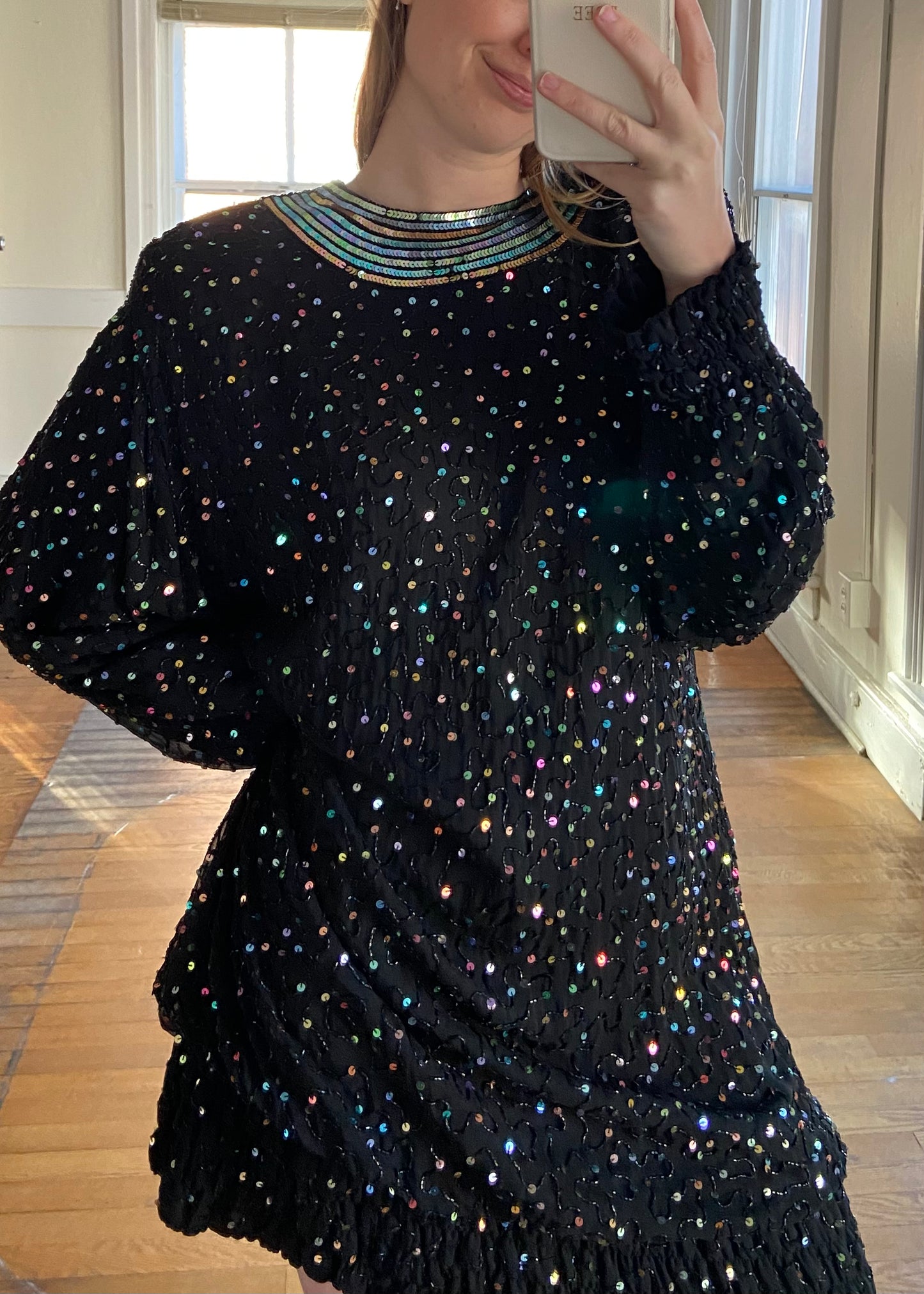 Black Silk Multi-Color Sequin Dress