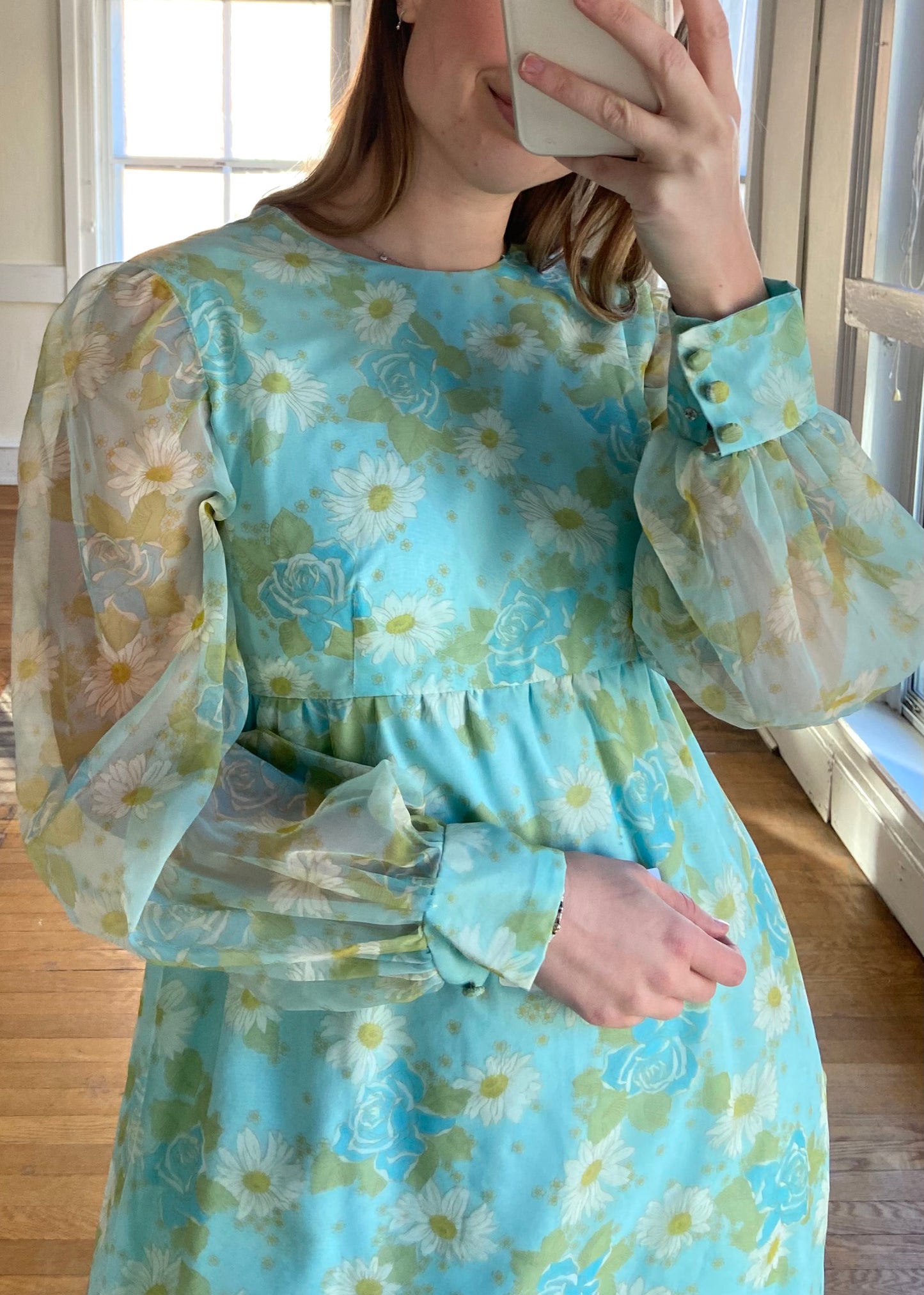 Handmade Teal Dress + Sheer Floral