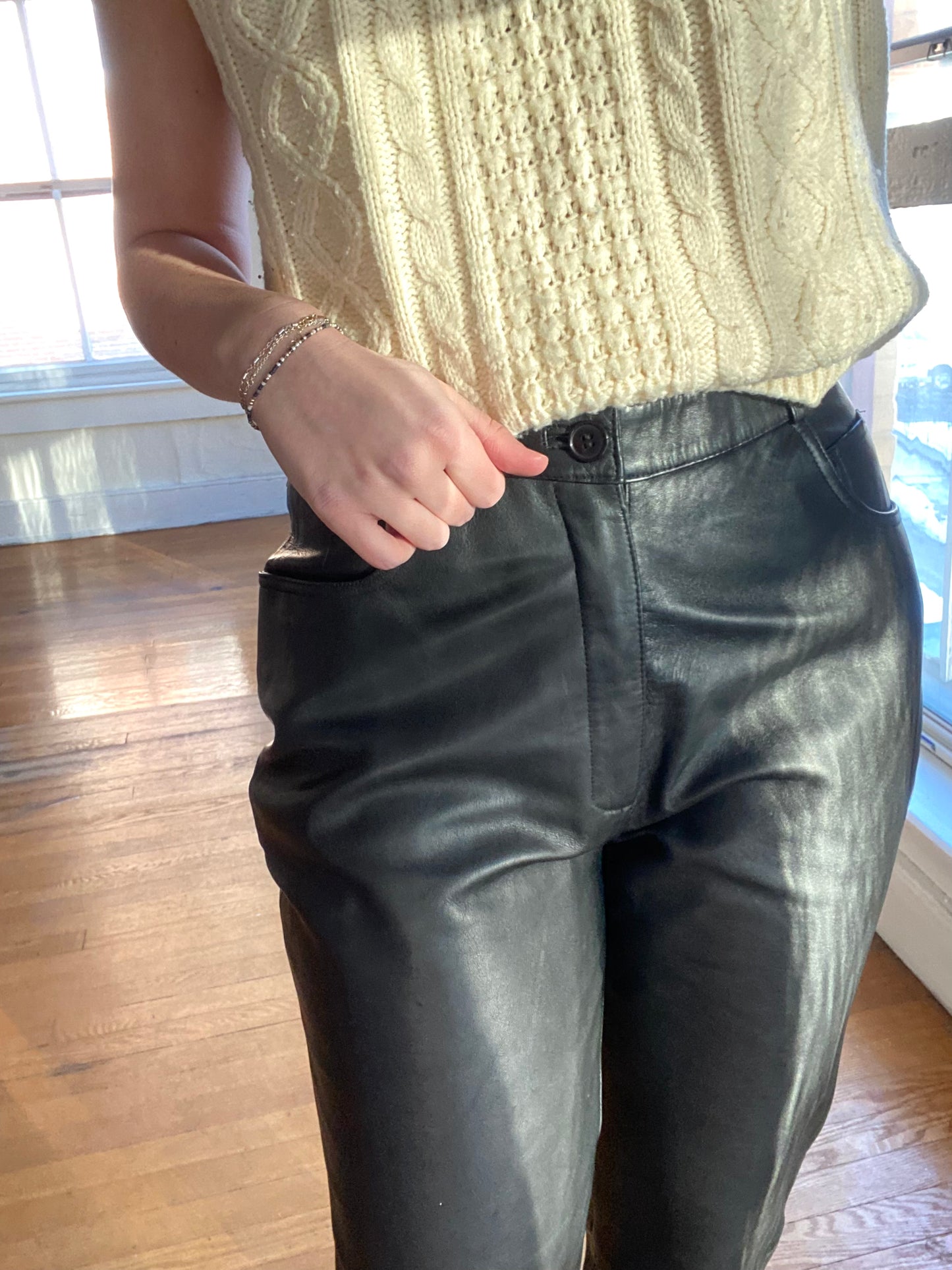 IZZI Black Leather Pants (Size 10)