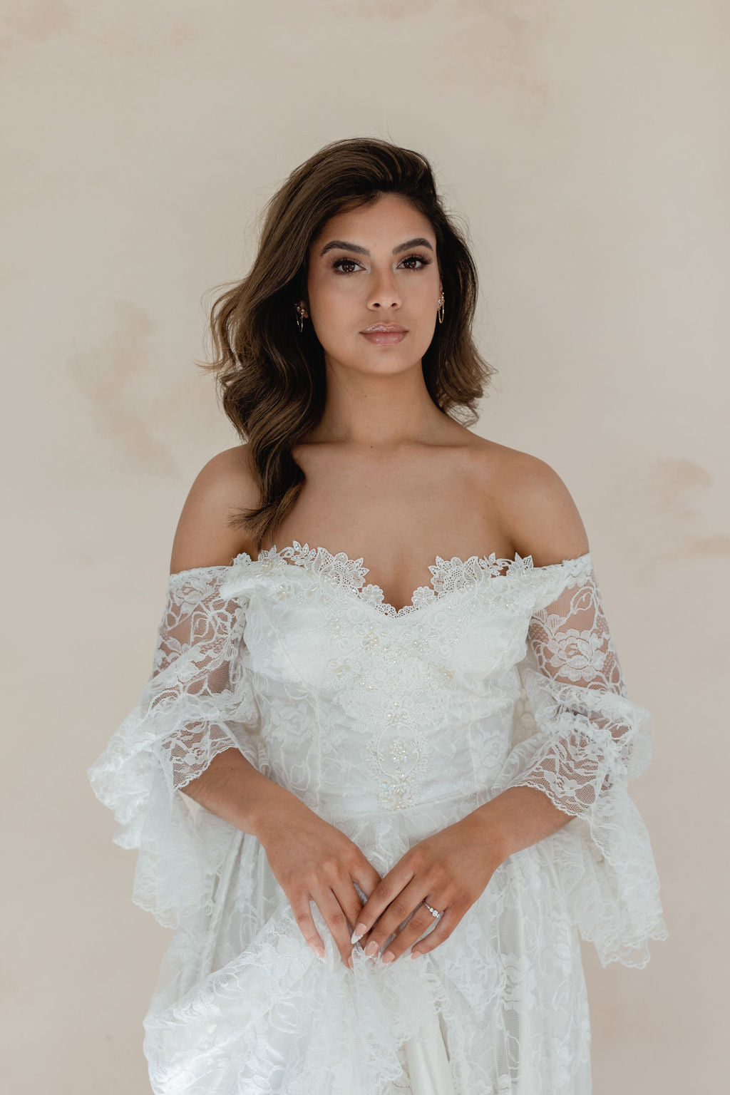 Riley: Boho Lace Off-the-Shoulder Wedding Dress