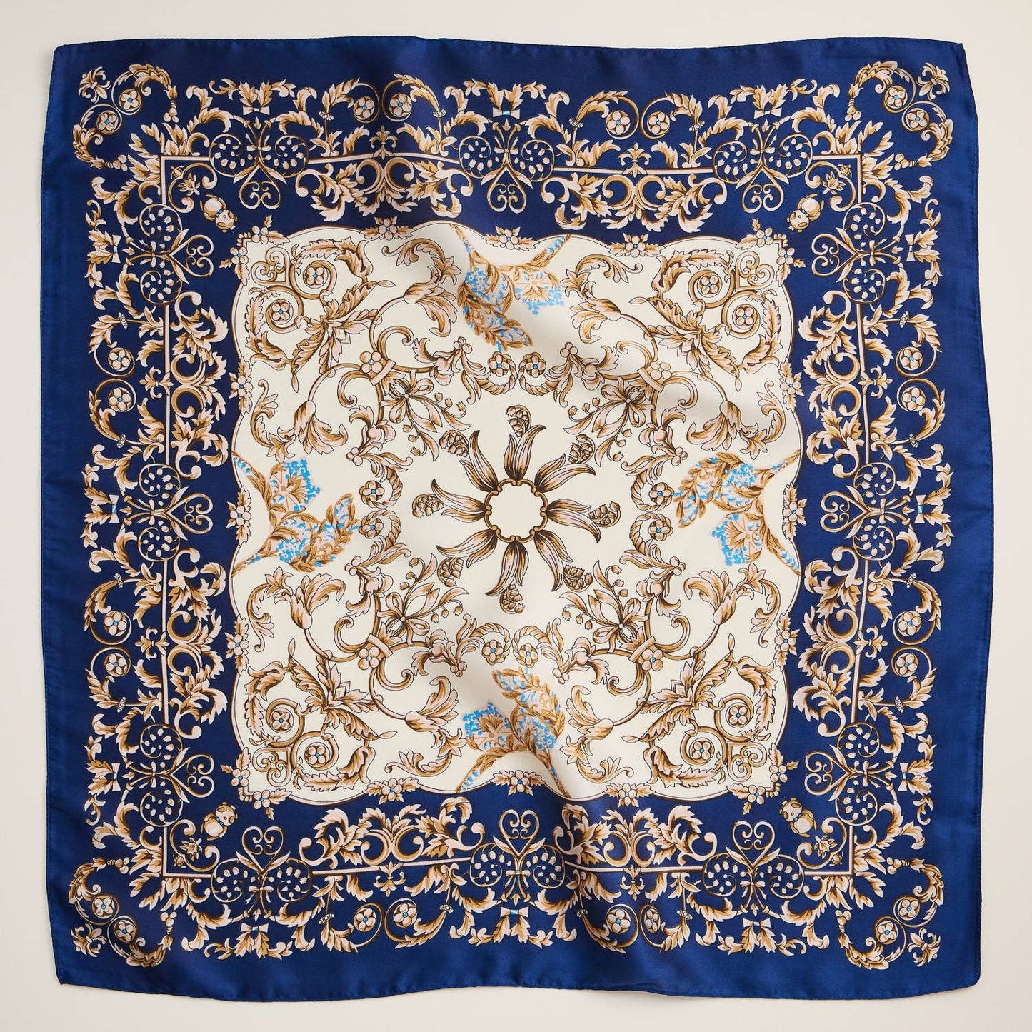 Baroque Print Silk-Texture Elegant Square Scarf