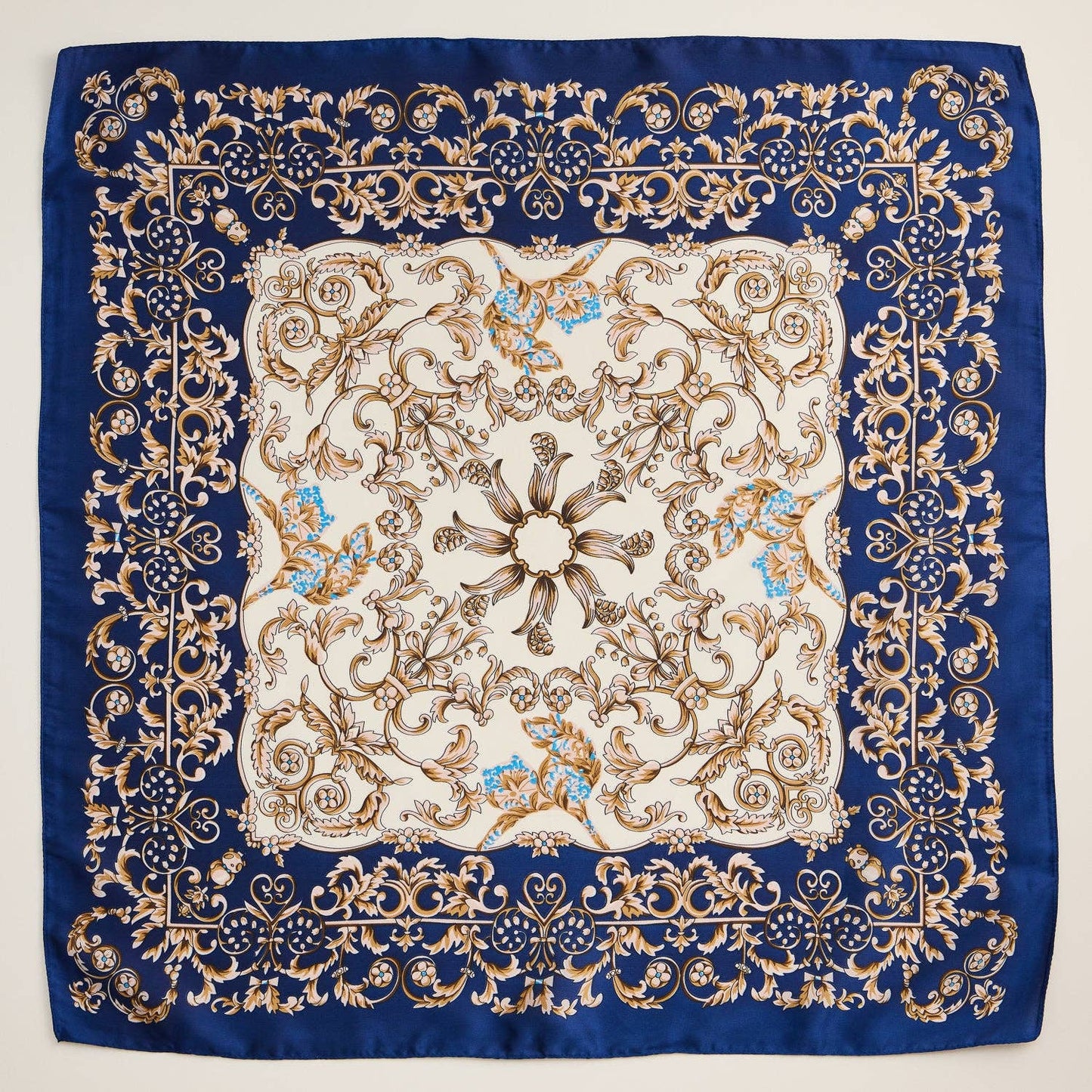 Baroque Print Silk-Texture Elegant Square Scarf